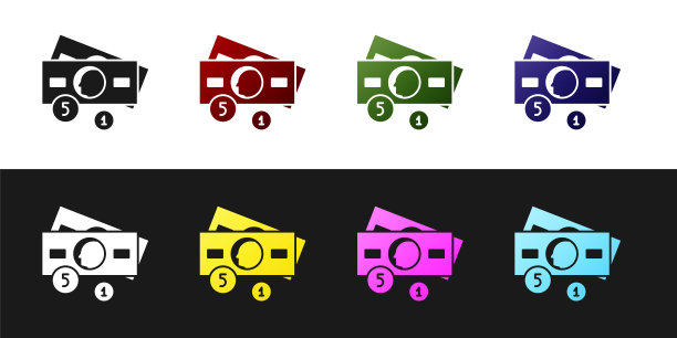 设置堆栈纸币现金图标孤立的黑白背景。钱钞票栈。比尔的货币。矢量图图片下载