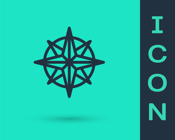 黑色线风玫瑰图标孤立在绿色背景。指南针图标的旅行。导航设计。矢量图图片下载