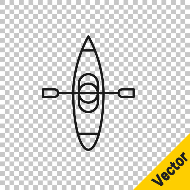 黑线皮艇和桨图标隔离在透明的背景。用于钓鱼和旅游的皮划艇和独木舟。户外活动。矢量图图片下载