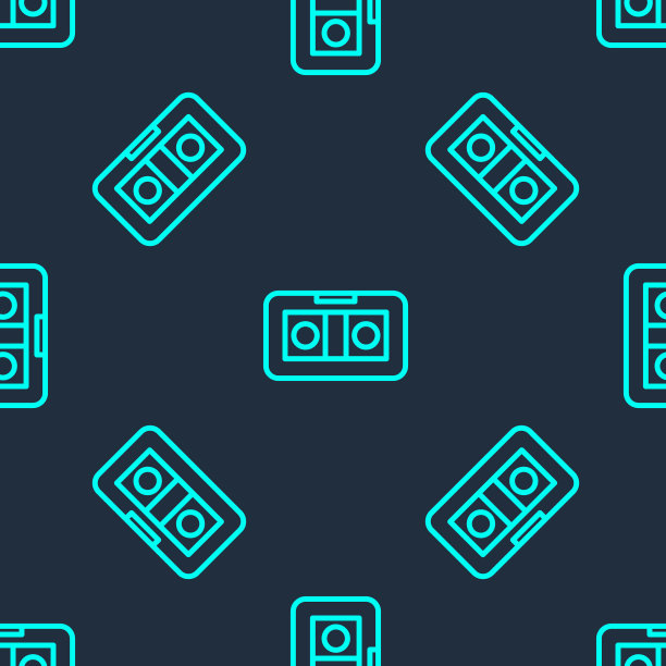 绿色线VHS录像带磁带图标隔离无缝模式上的蓝色背景。矢量图图片下载