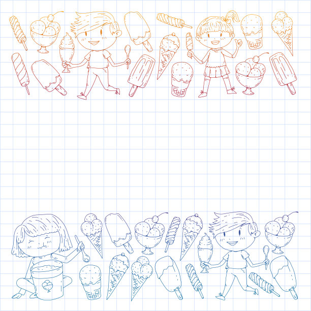 小孩子在吃冰淇淋。暑假。甜果沙漠。图片下载