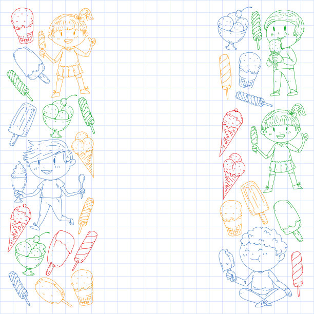 小孩子在吃冰淇淋。暑假。甜果沙漠。图片下载