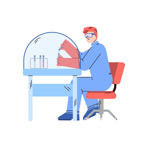 卡通科学家在科学实验室桌子与玻璃真空圆顶图片下载