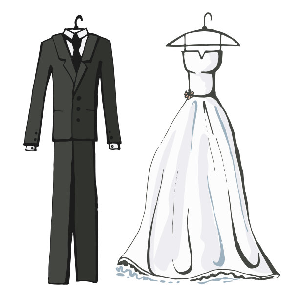 彩色手绘婚纱和服装图片下载