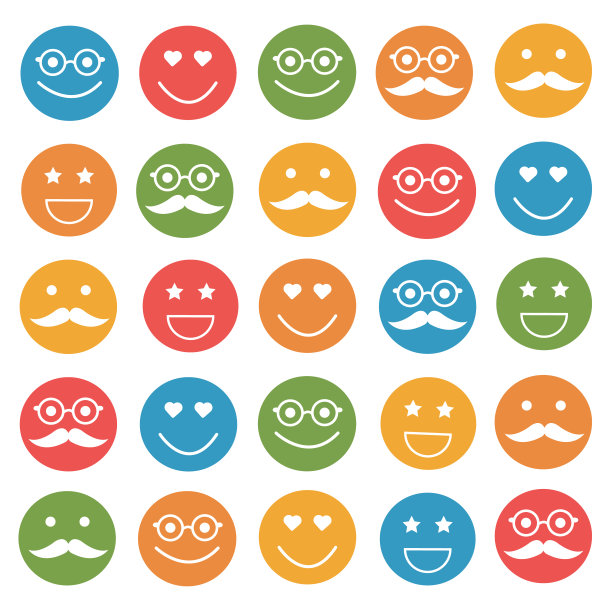 一组彩色的笑脸，图标。图片下载