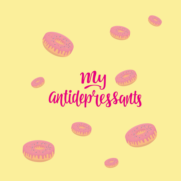 我的抗抑郁药-甜甜圈插画与标志。矢量股票插图印刷行业，标题减肥杂志文章，健康饮食，饮食。EPS10图片下载