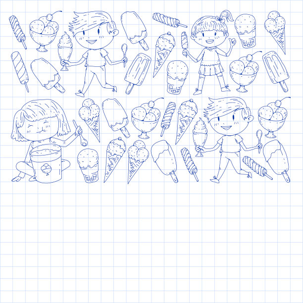 小孩子在吃冰淇淋。暑假。甜果沙漠。图片下载