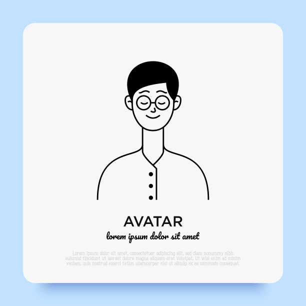 白人友好和快乐的年轻人戴着眼镜，青少年或男孩的化身。平的风格。向量illistration。图片下载