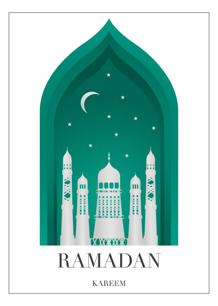 矢量斋月卡里姆卡。带有清真寺、月亮、星星、太阳和云彩的复古纸横幅，用于神圣的斋月许愿。东方风格的阿拉伯装饰。伊斯兰穆斯林背景。图片下载
