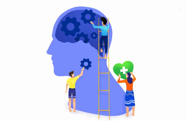 精神健康、脑发育的医疗理念，让人们齐心协力，树立心与脑的联动，树立良好的心态和态度图片下载