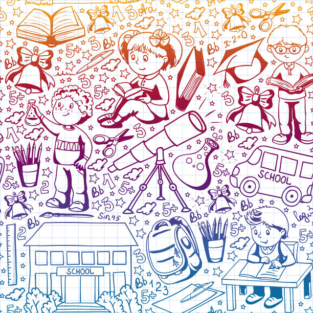 带小孩的矢量模式。回到学校。地理，几何，数学，物理，化学，天文学图片下载