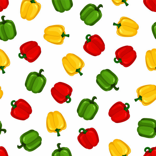无缝图案与彩色灯笼椒在白色的背景。图片下载