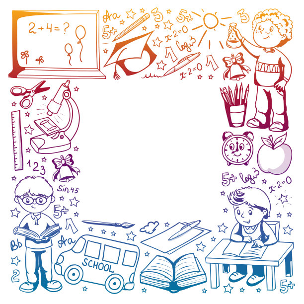 带小孩的矢量模式。回到学校。地理，几何，数学，物理，化学，天文学图片下载