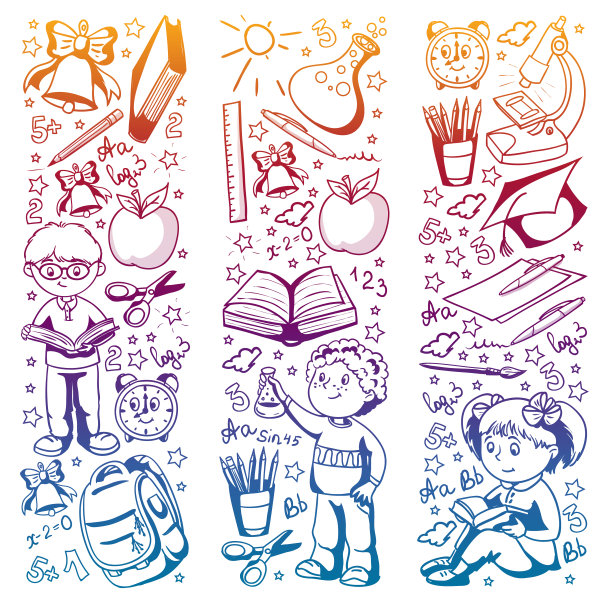 带小孩的矢量模式。回到学校。地理，几何，数学，物理，化学，天文学图片下载