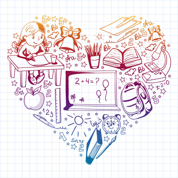 带小孩的矢量模式。回到学校。地理，几何，数学，物理，化学，天文学图片下载