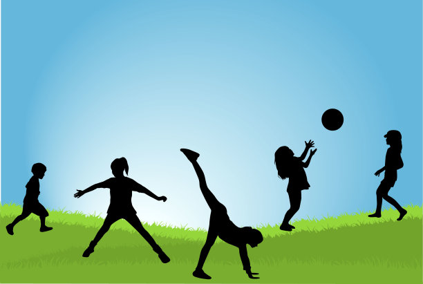 孩子们在大自然中黑色的剪影。图片下载