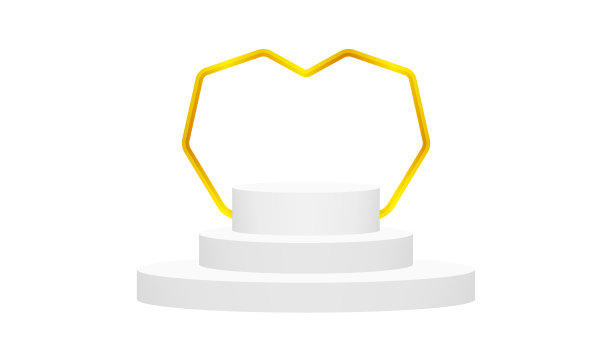 现代基座舞台白灰色和豪华的黄金心形框架背景，舞台讲台3d化妆品奢侈品展示展示，基座台豪华，华丽的基座奖和成功图片下载
