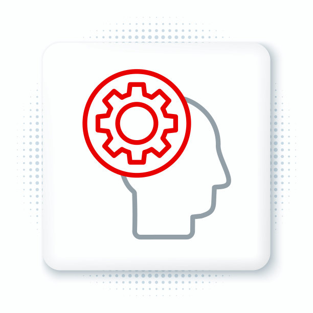 线人的头部与齿轮内的图标隔离在白色背景。人工智能。思考的大脑信号。大脑的符号工作。色彩斑斓的轮廓的概念。向量图片下载