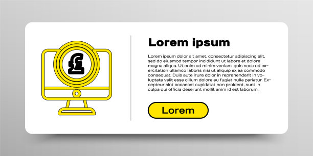 线计算机显示器与英镑符号图标孤立的白色背景。网上购物的概念。互联网上的收益。色彩斑斓的轮廓的概念。向量图片下载