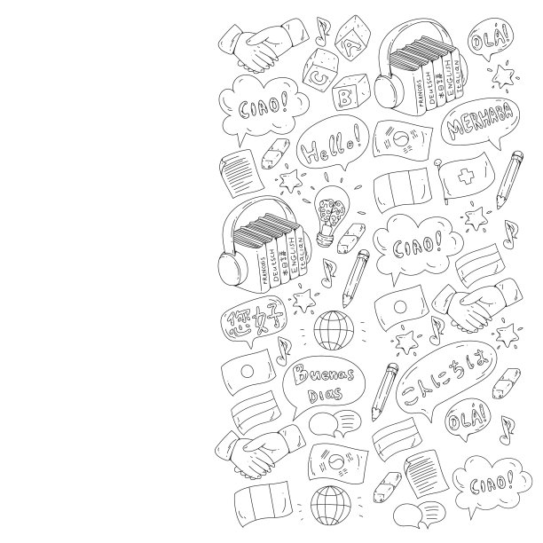 矢量模式语言类，在线课程。英语，阿拉伯语，意大利语，日语，西班牙语，汉语，德语。图片下载