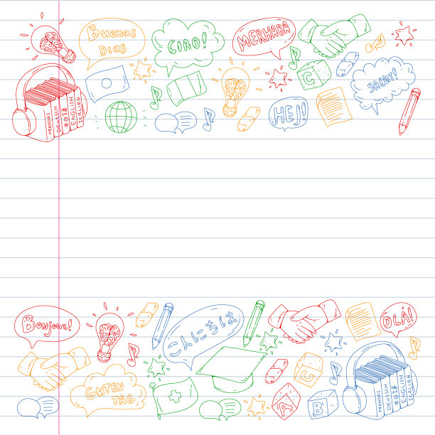 矢量模式语言类，在线课程。英语，阿拉伯语，意大利语，日语，西班牙语，汉语，德语。图片下载