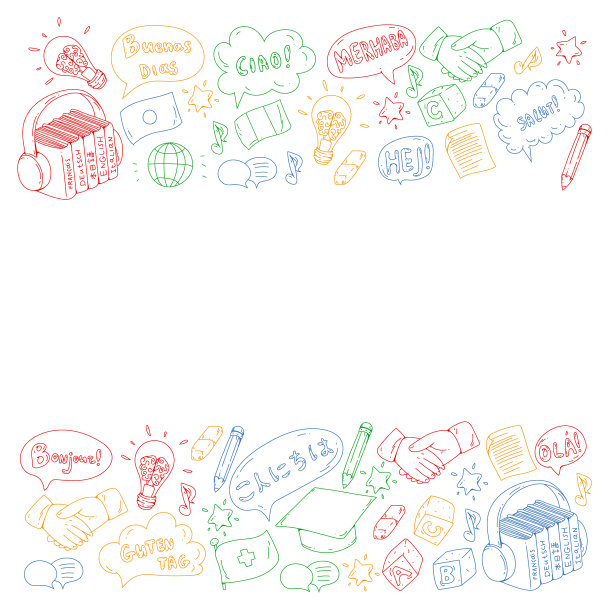 矢量模式语言类，在线课程。英语，阿拉伯语，意大利语，日语，西班牙语，汉语，德语。图片下载