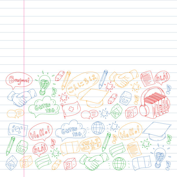 矢量模式语言类，在线课程。英语，阿拉伯语，意大利语，日语，西班牙语，汉语，德语。图片下载