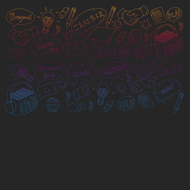 矢量模式语言类，在线课程。英语，阿拉伯语，意大利语，日语，西班牙语，汉语，德语。图片下载