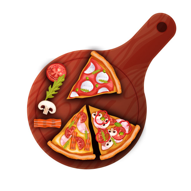 矢量插图与披萨切片切割板孤立在白色。图片下载