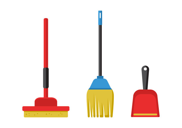 清洁工具。清理垃圾和灰尘，清洗地板。向量图片下载