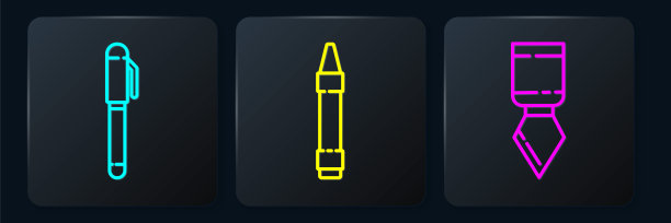 画线笔，调色板刀和蜡笔。黑色方形按钮。向量图片下载