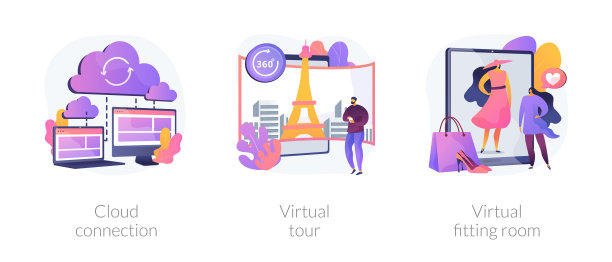 在线数据传输和虚拟体验抽象概念矢量插图。图片下载