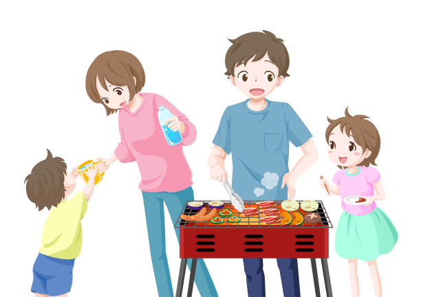 周末与家人烧烤聚会。夏季户外活动。矢量插图。(白色背景)图片下载