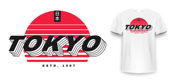 东京的t恤设计。t恤设计与东京字体t恤印刷，海报和服装。日本铭文-东京和日本图片下载