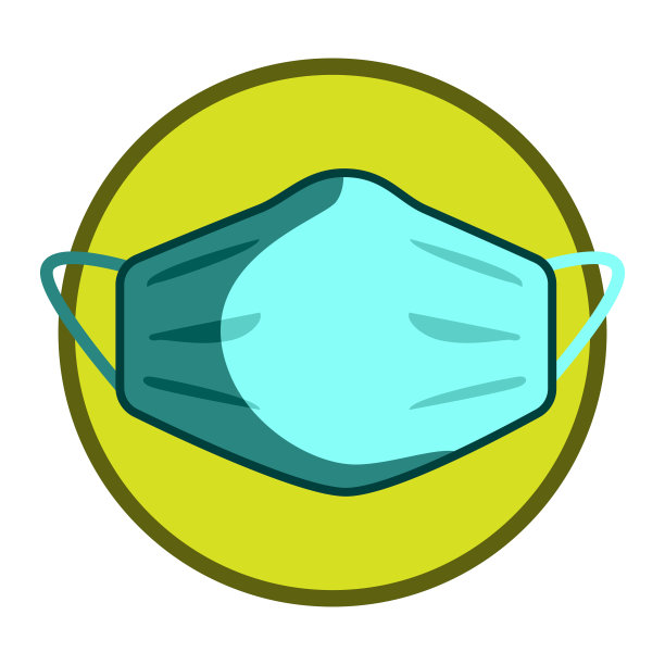 图标描绘了一个卡通风格的医疗面具在白色的背景，孤立的绿色。图片下载