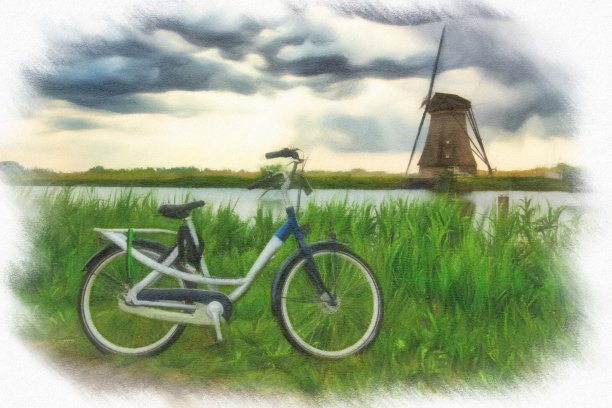 传统的荷兰风车和房屋图片下载