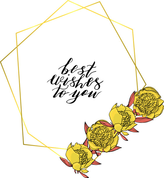 手绘涂鸦风格的花环与黄色牡丹图片下载