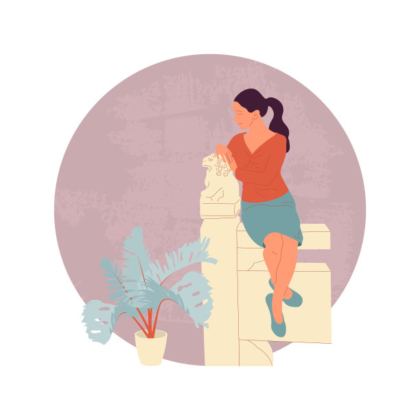 女角色穿着休闲装坐在上面图片下载