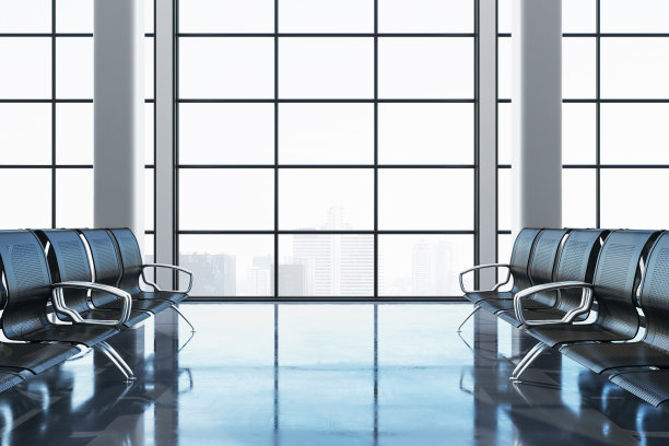 现代机场候机室配有椅子图片下载