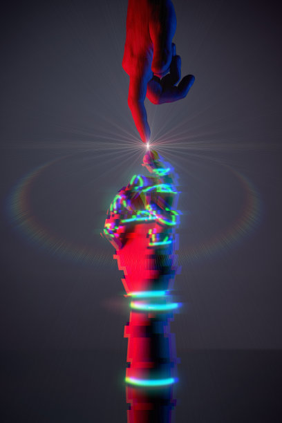 触摸工程师的手指和他创造的数字技术。对人和技术的了解。图片下载