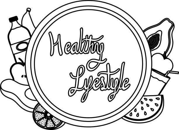 健康生活方式的字体和设置图标图片下载