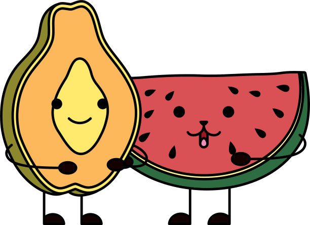 新鲜的西瓜和木瓜卡哇伊字符图片下载