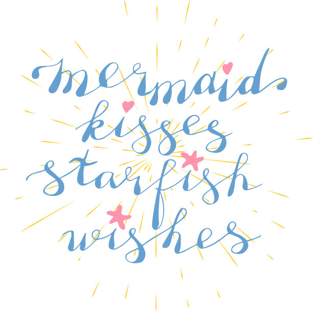 手写短语美人鱼吻海星图片下载
