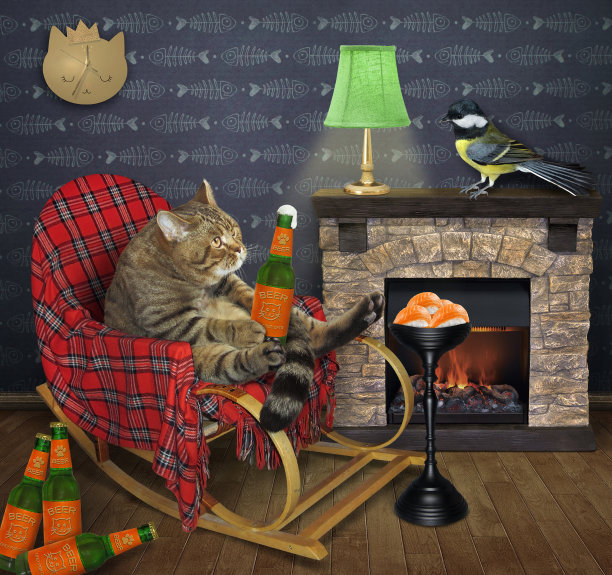 小猫在家里的摇椅上休息图片下载