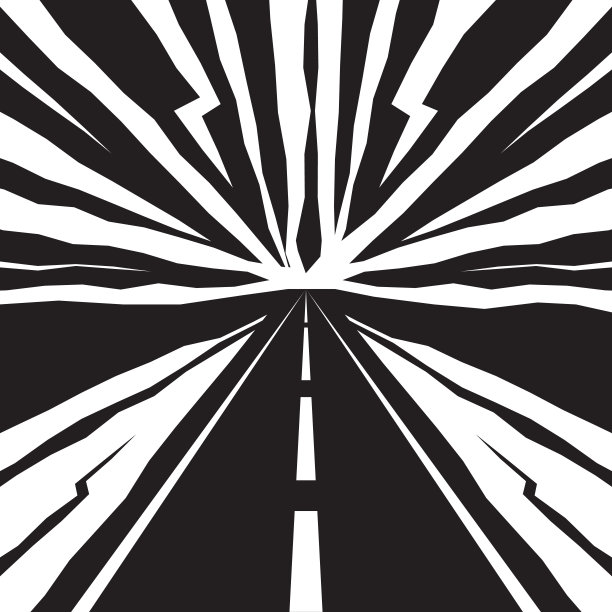 通往地平线的道路和天空中史诗般的速度线。动态抽象矢量插图与效果运动线为漫画书和漫画。模板在黑色和白色的颜色设计图片下载