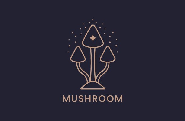 农场有机蘑菇标识设计。菌类药物农业符号设计。图片下载