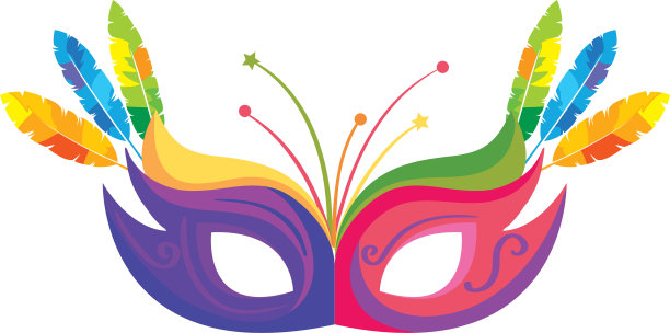面具狂欢与羽毛孤立的图标图片下载