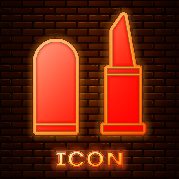 霓虹灯口红图标孤立在砖墙上图片下载