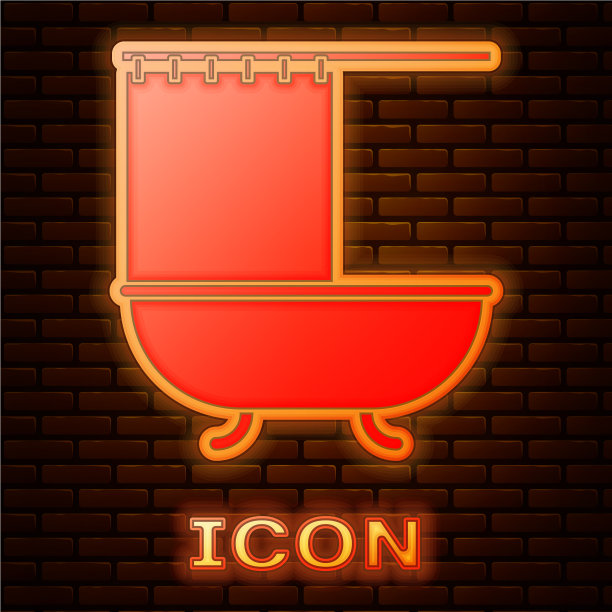 发光的霓虹灯浴缸与打开淋浴帘图标图片下载