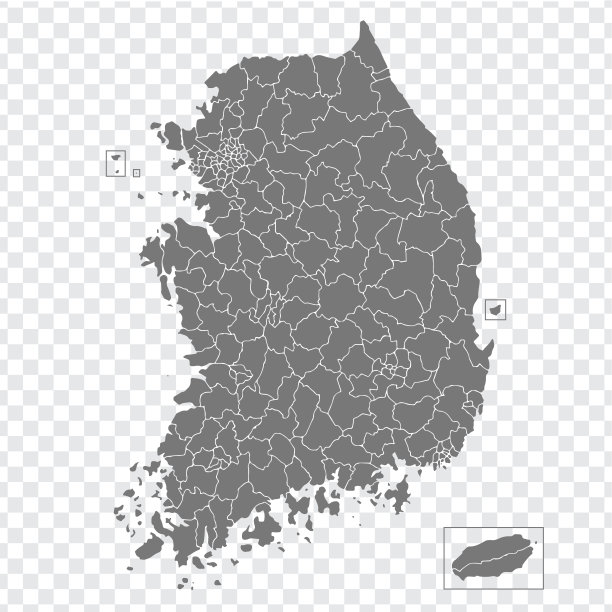 空白韩国地图。高质量的韩国地图与地区和地区在透明的背景为您的网站设计，标志，应用程序，UI。股票向量。矢量插图EPS10。图片下载